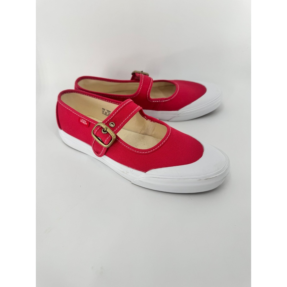Vans Mary Jane Shoes Women 8.5 Red Canvas Buckle Strap Sneakers - Picture 4 of 16